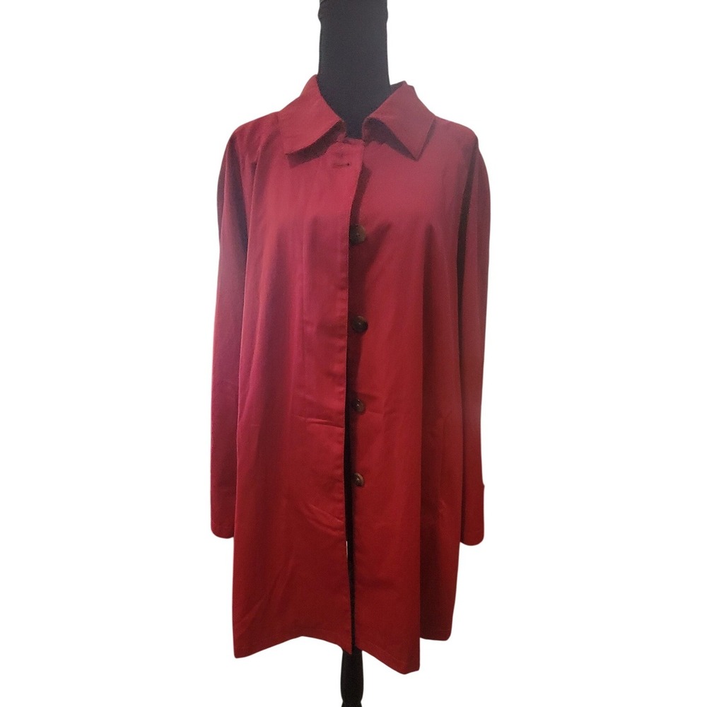 Woman Within Red Button Trench ‎ Coat Jacket Petite 18W Cotton Lined Pockets